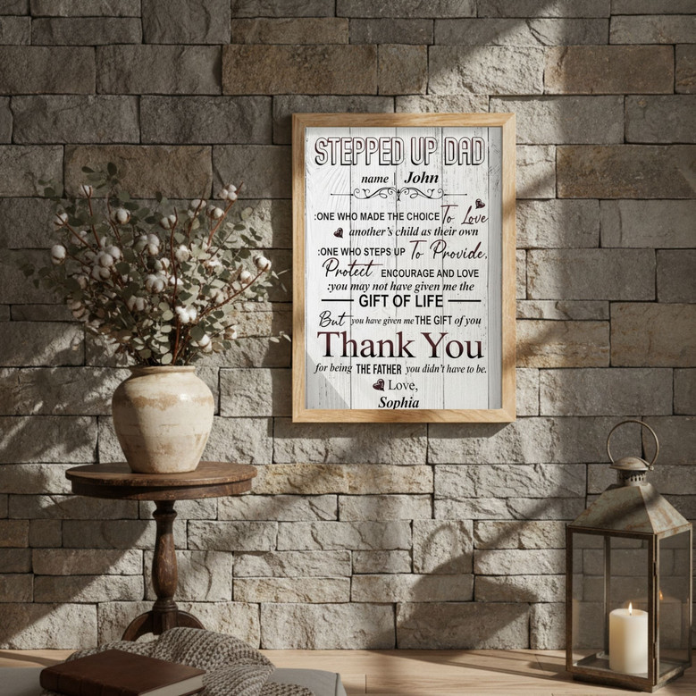 Heartfelt Step Dad Canvas Art - Personalized Gifts For Father's Day & Birthday From Son And Daughter