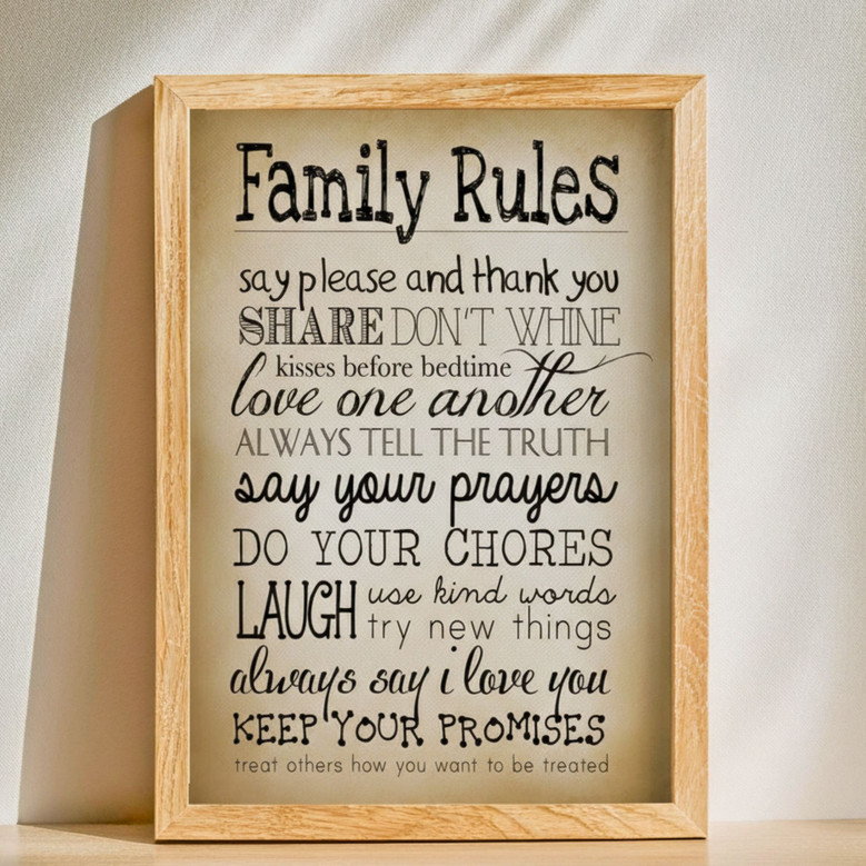 Personalized Vintage Family Rules Canvas Art for Living Room