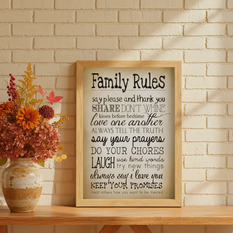 Personalized Vintage Family Rules Canvas Art for Living Room