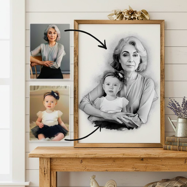 Charcoal Memorial Canvas - Forever Family Portrait for Loss