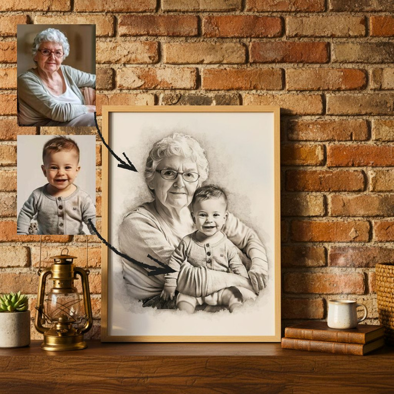 Charcoal Memorial Canvas - Forever Family Portrait for Loss