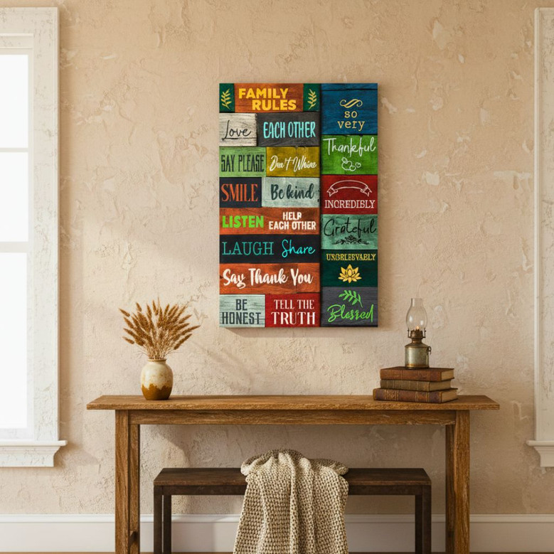 Custom Farmhouse Canvas - Our Family Rules for Your Living Room