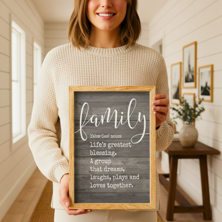 Framed Family Definition Canvas - Meaningful Living Room Decor