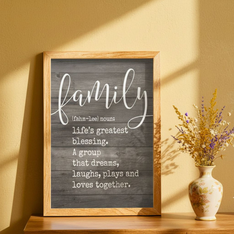 Framed Family Definition Canvas - Meaningful Living Room Decor