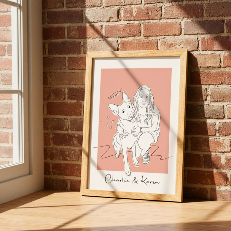 Heartfelt Pet Loss Line Art Canvas - Custom Dog Photo Keepsake