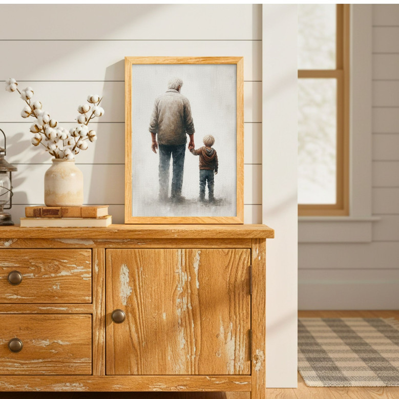 Heartfelt Rustic Grandpa Portrait Canvas - Living Room Gift