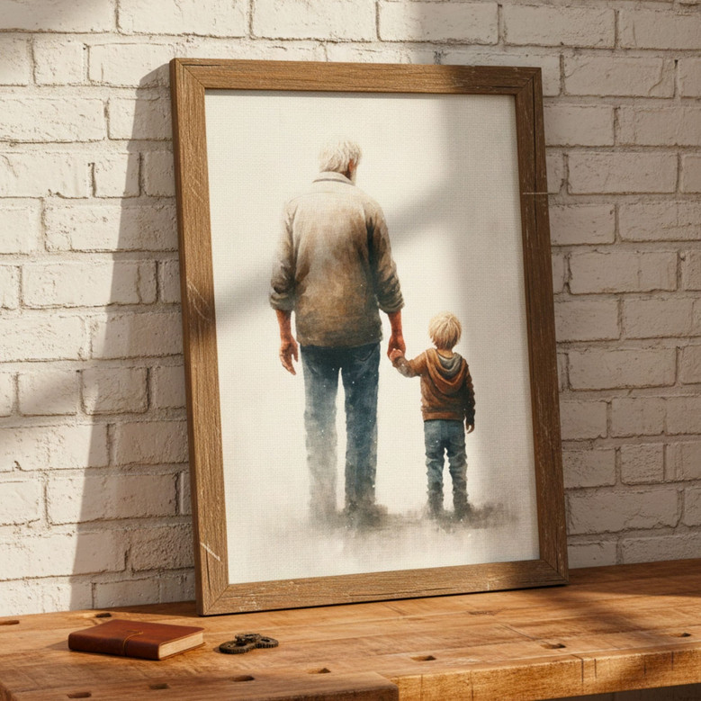 Heartfelt Rustic Grandpa Portrait Canvas - Living Room Gift