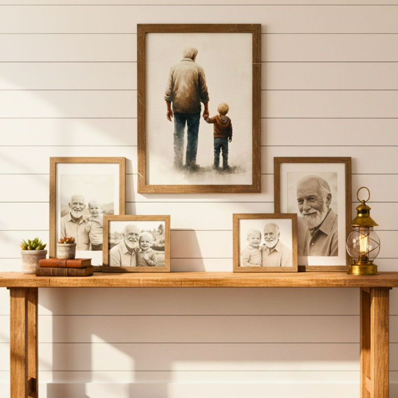 Heartfelt Rustic Grandpa Portrait Canvas - Living Room Gift