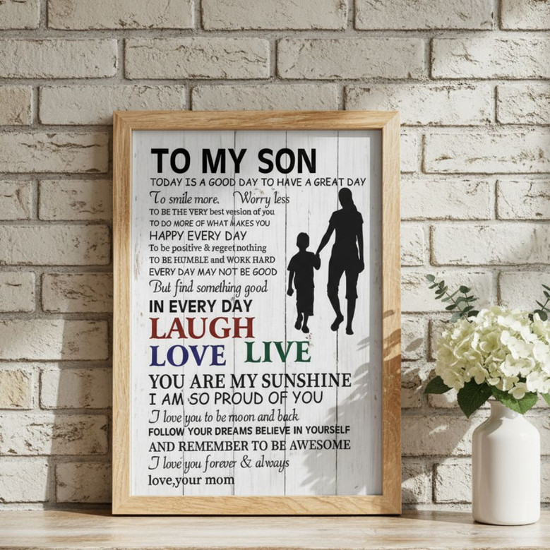 Heartfelt Rustic Mother Son Quote Canvas Wall Art Gift