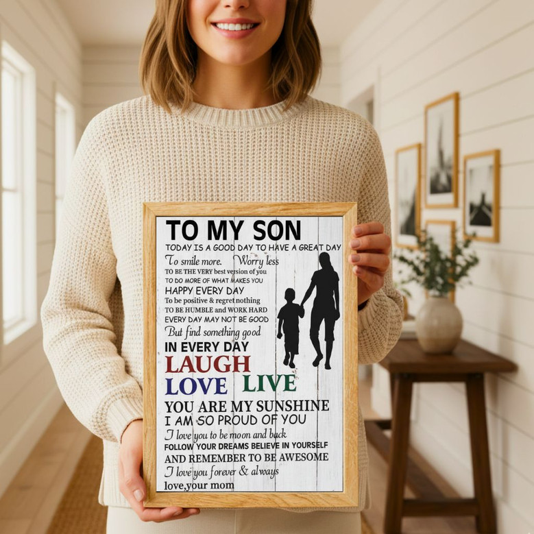 Heartfelt Rustic Mother Son Quote Canvas Wall Art Gift