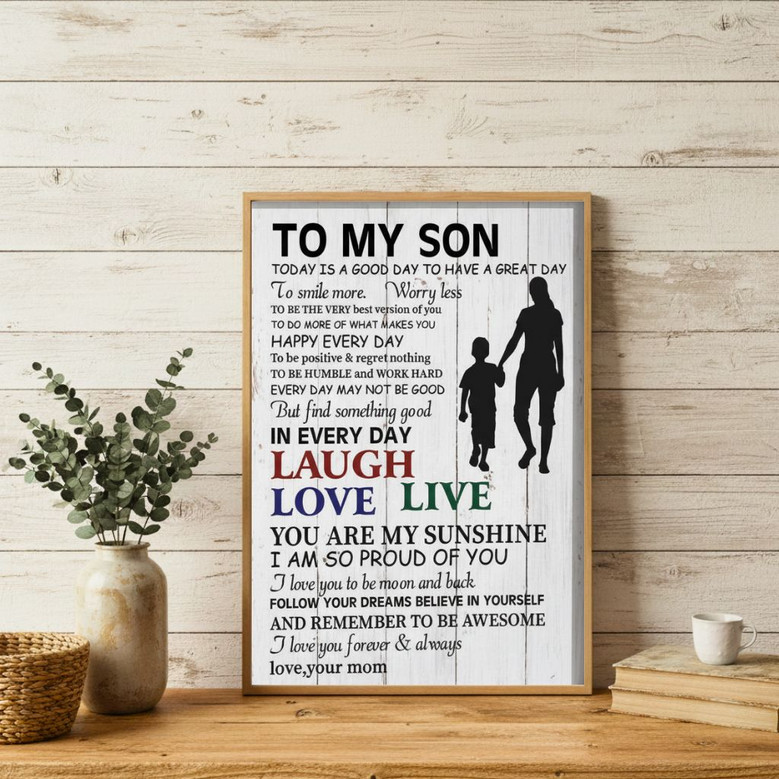 Heartfelt Rustic Mother Son Quote Canvas Wall Art Gift