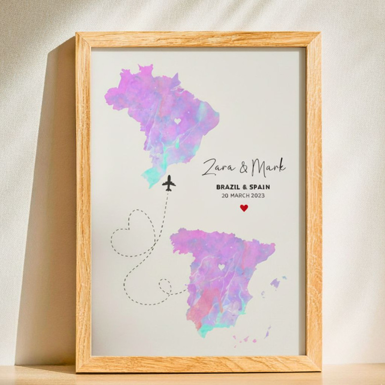 Long Distance Love Map Canvas - Custom Family Connection Gift