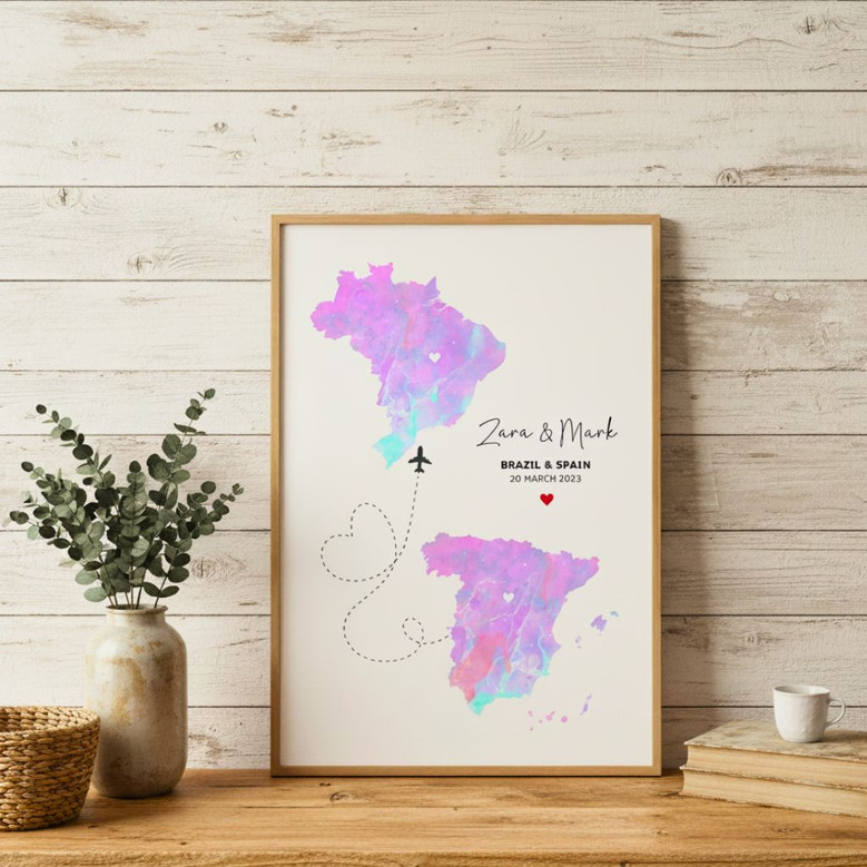 Long Distance Love Map Canvas - Custom Family Connection Gift