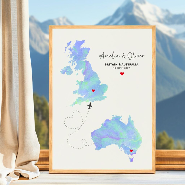Long Distance Love Map Canvas - Custom Family Connection Gift