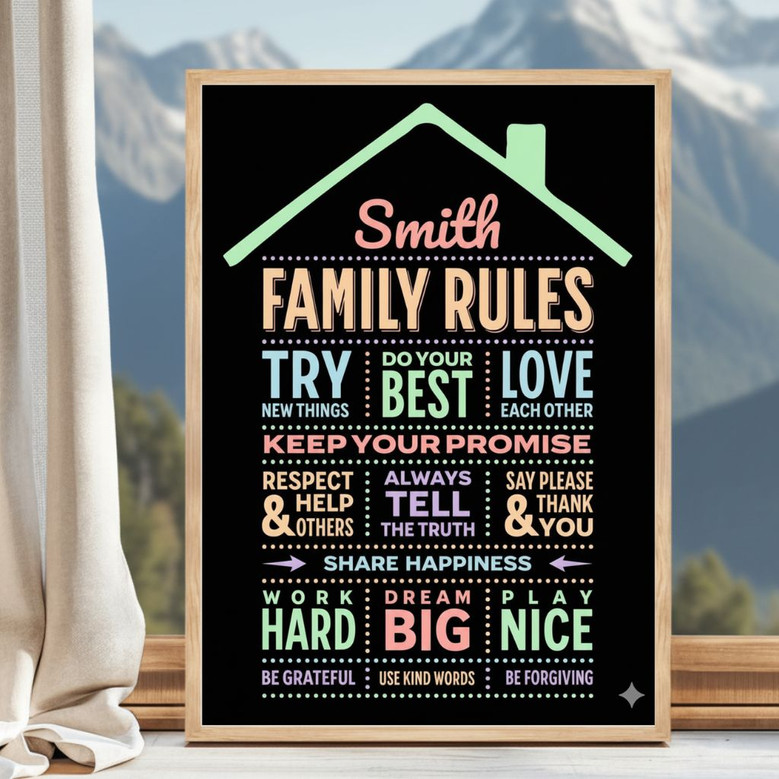 Personalized Family Rules Poster Canvas For Loving Home Values