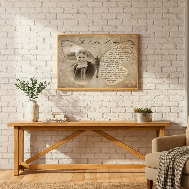 Butterfly Memorial Canvas - 'As I Sit In Heaven' Poem for Mom