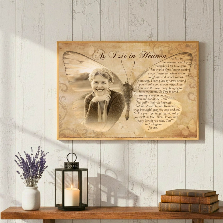 Butterfly Memorial Canvas - 'As I Sit In Heaven' Poem for Mom