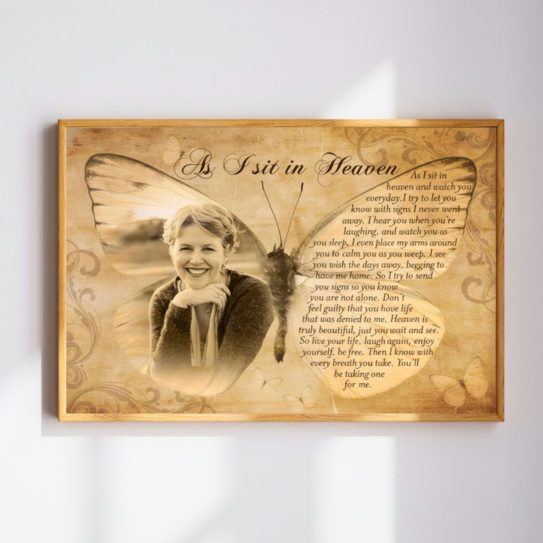 Butterfly Memorial Canvas - 'As I Sit In Heaven' Poem for Mom