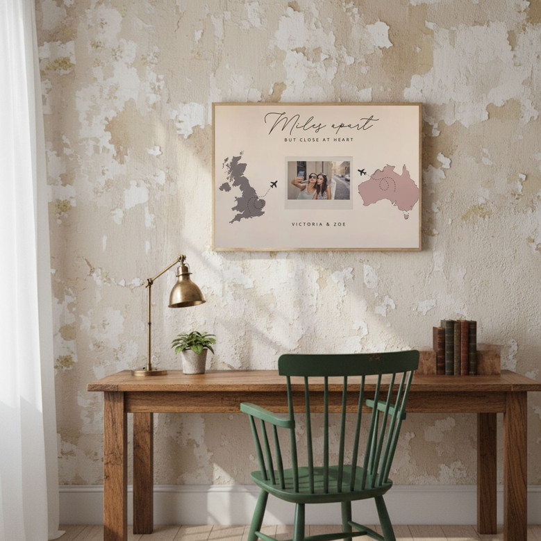 Heartfelt Distance Map Canvas - Keepsake for Long-Distance Love