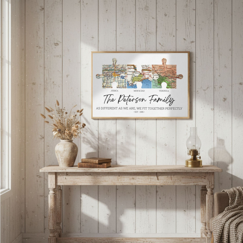 Long Distance Love - Custom Puzzle Map Family Canvas Art Gift