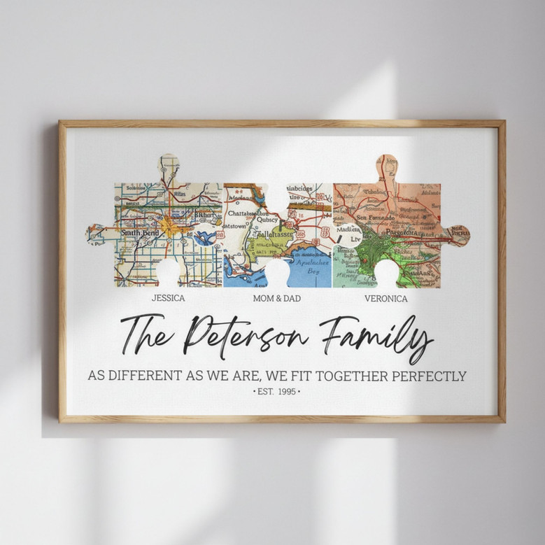 Long Distance Love - Custom Puzzle Map Family Canvas Art Gift