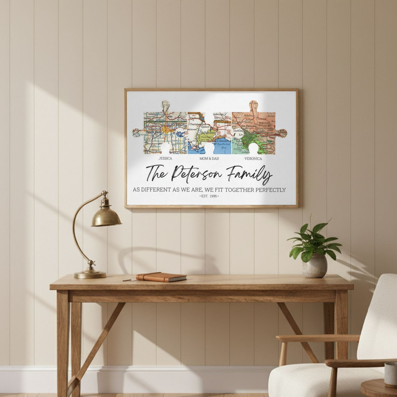 Long Distance Love - Custom Puzzle Map Family Canvas Art Gift