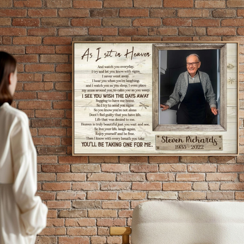 "As I Sit In Heaven" Dad Loss Sympathy Canvas Keepsake