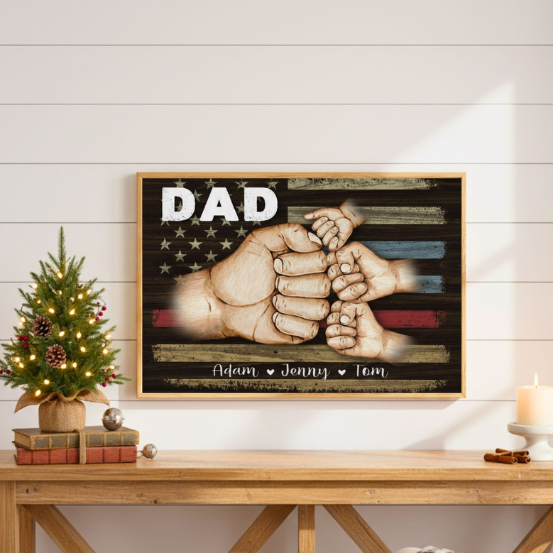 American Hero Dad Fist Bump Canvas - Personalized Flag Art Keepsake