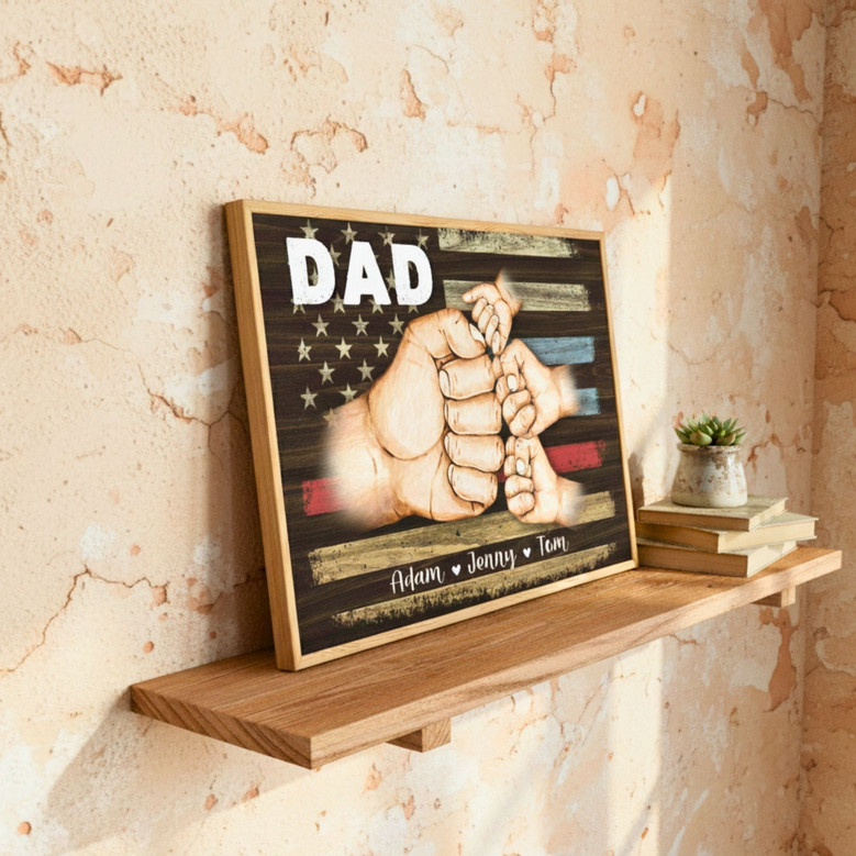 American Hero Dad Fist Bump Canvas - Personalized Flag Art Keepsake
