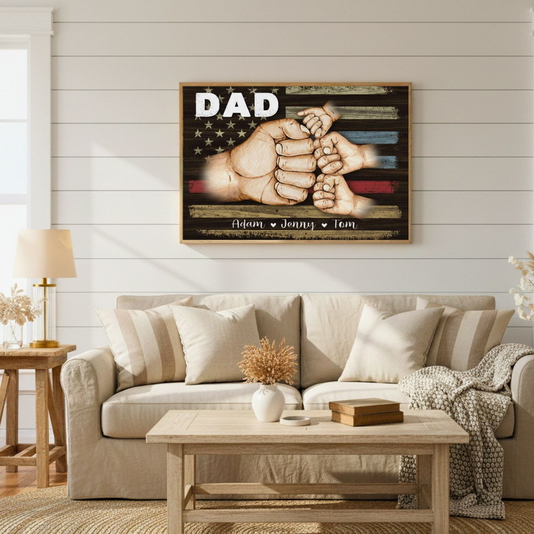 American Hero Dad Fist Bump Canvas - Personalized Flag Art Keepsake