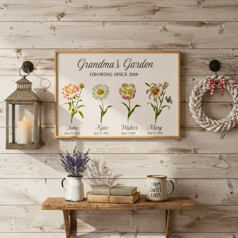 Birth Flower Art Canvas: A Grandchild's Heartfelt Gift for Grandma