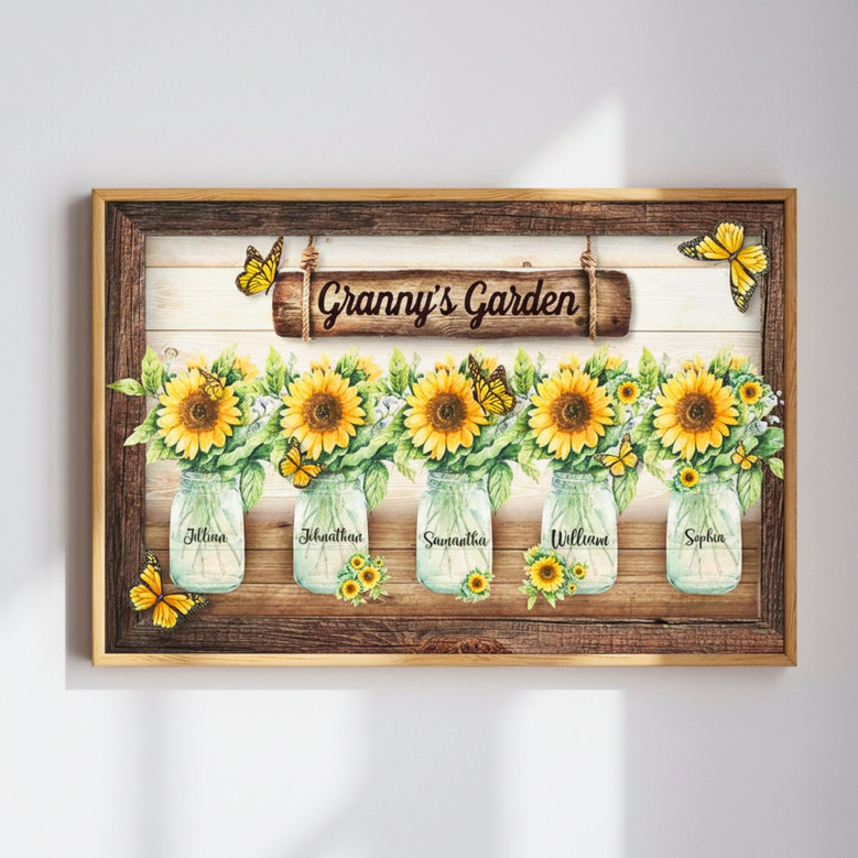 Grandma's Heart - Personalized Family Sunflower Garden Canvas Gift
