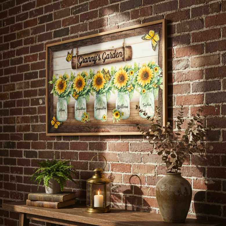 Grandma's Heart - Personalized Family Sunflower Garden Canvas Gift