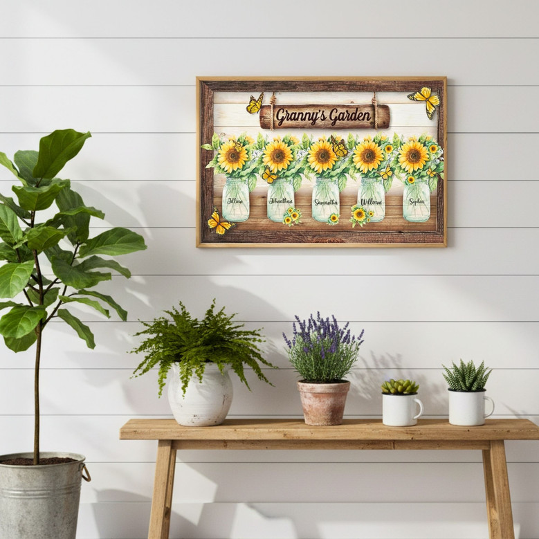 Grandma's Heart - Personalized Family Sunflower Garden Canvas Gift