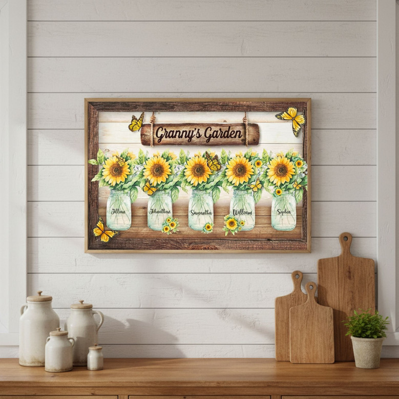 Grandma's Heart - Personalized Family Sunflower Garden Canvas Gift