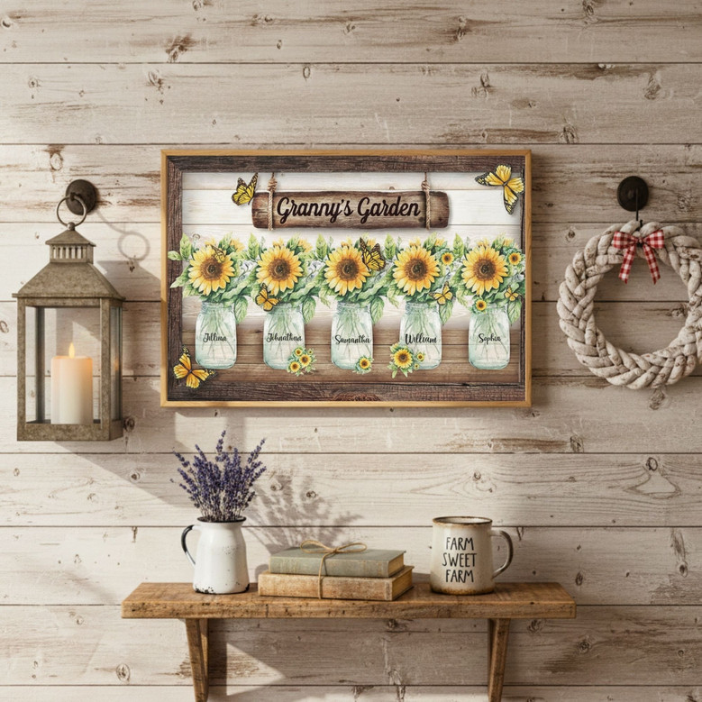 Grandma's Heart - Personalized Family Sunflower Garden Canvas Gift