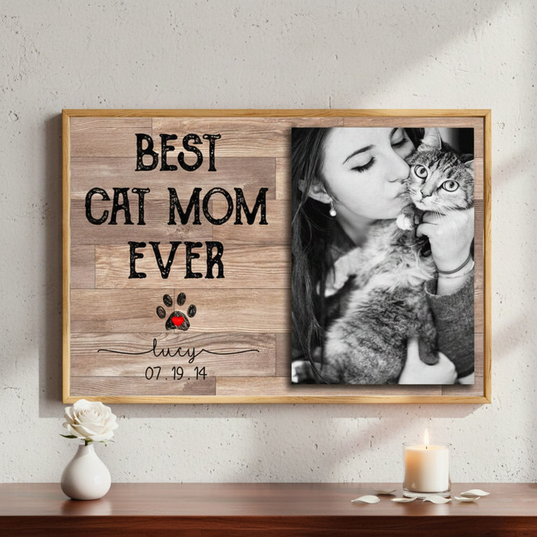 Heartfelt Cat Mom Photo Canvas - Personalized Mother's Day Art
