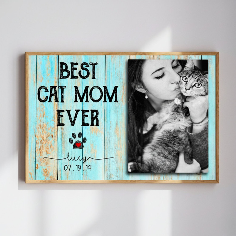 Heartfelt Cat Mom Photo Canvas - Personalized Mother's Day Art