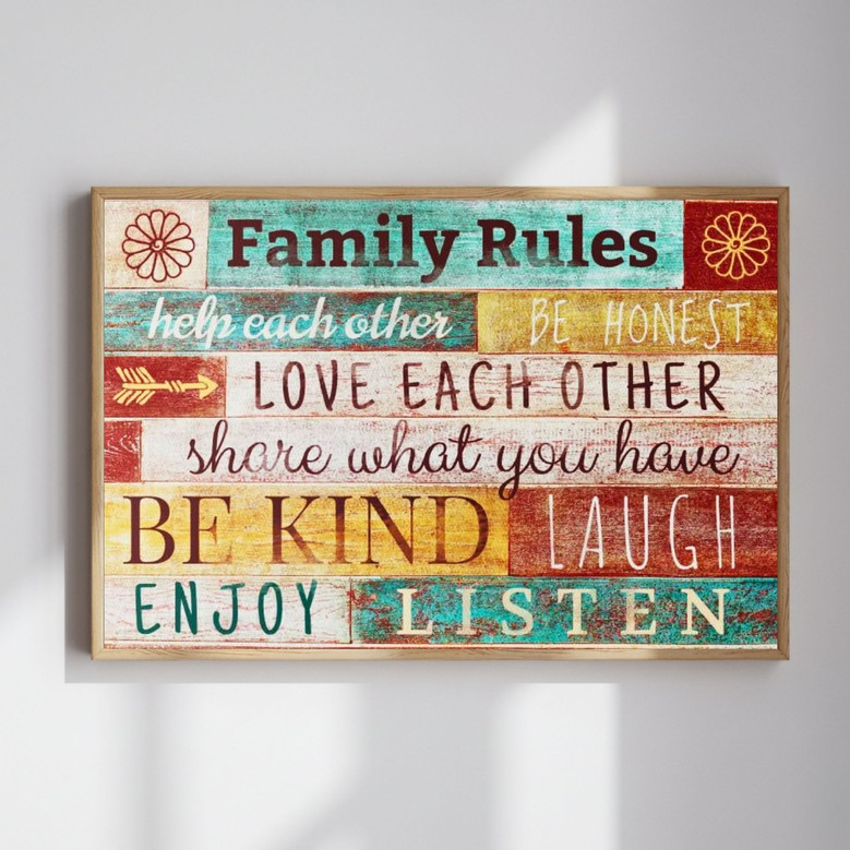 Inspiring Elephant Family Rules Canvas for Living Room Decor