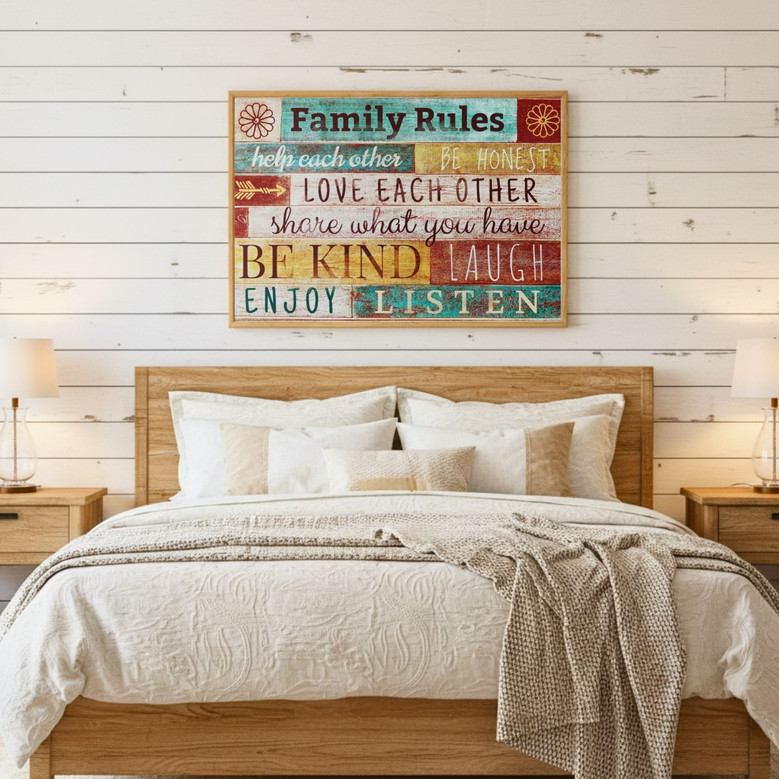 Inspiring Elephant Family Rules Canvas for Living Room Decor