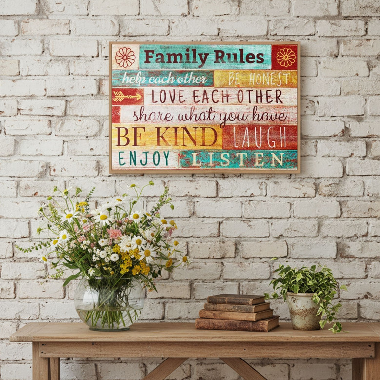 Inspiring Elephant Family Rules Canvas for Living Room Decor