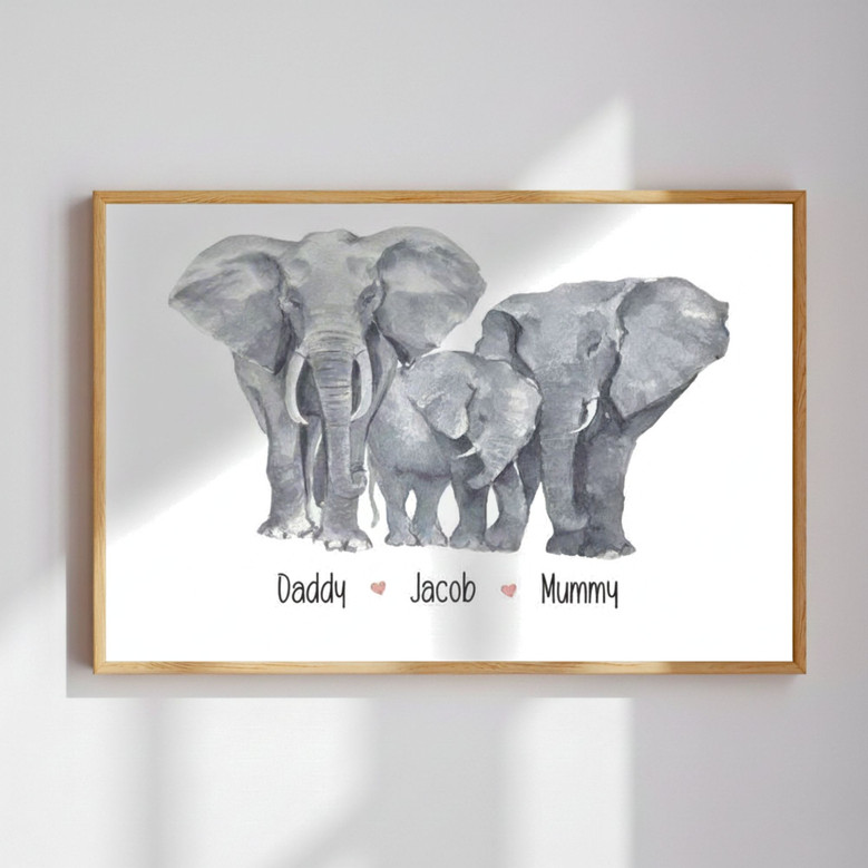 Custom Elephant Canvas - Family Names Keepsake Wall Art Gift