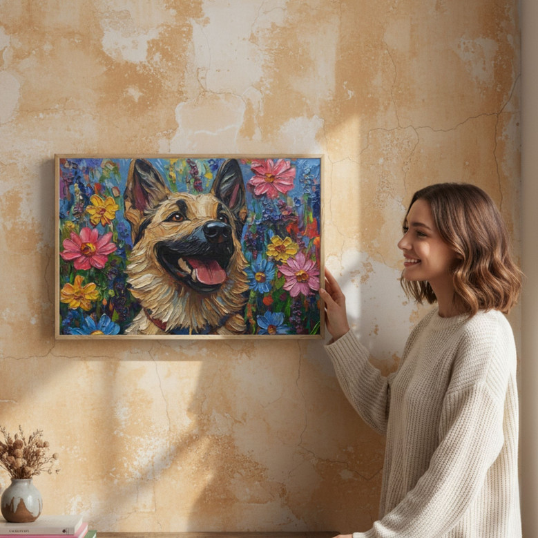 Custom German Shepherd Oil Painting Canvas for Mom's Heart