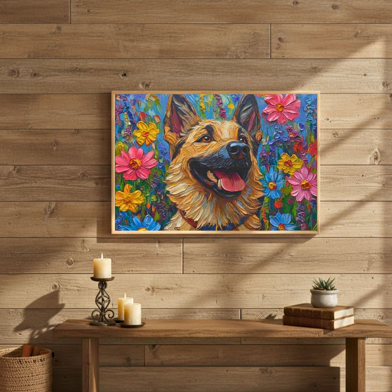Custom German Shepherd Oil Painting Canvas for Mom's Heart