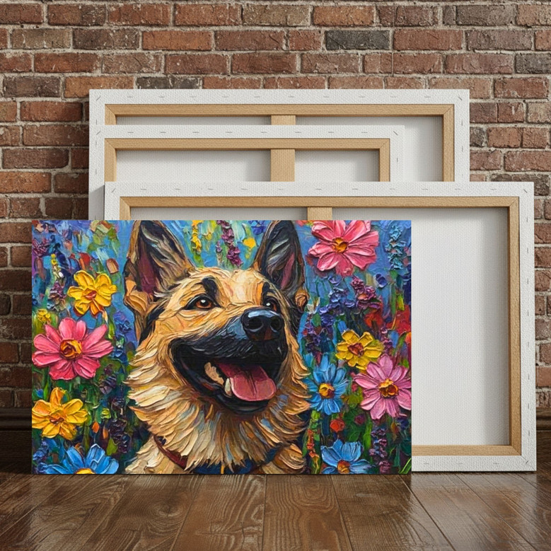 Custom German Shepherd Oil Painting Canvas for Mom's Heart