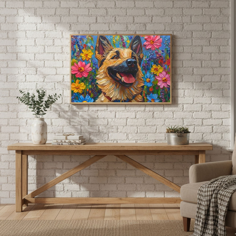 Custom German Shepherd Oil Painting Canvas for Mom's Heart