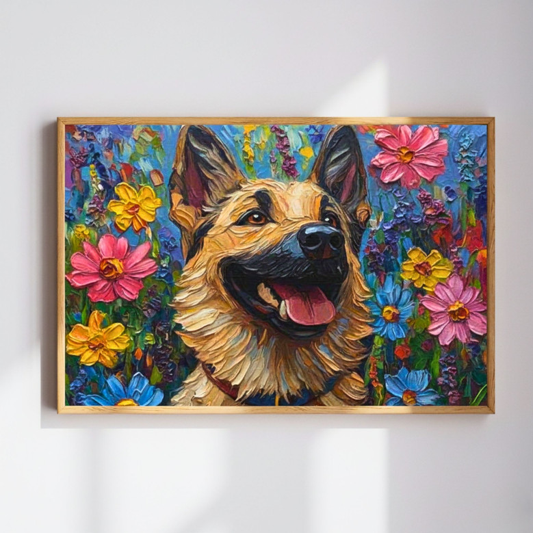 Custom German Shepherd Oil Painting Canvas for Mom's Heart