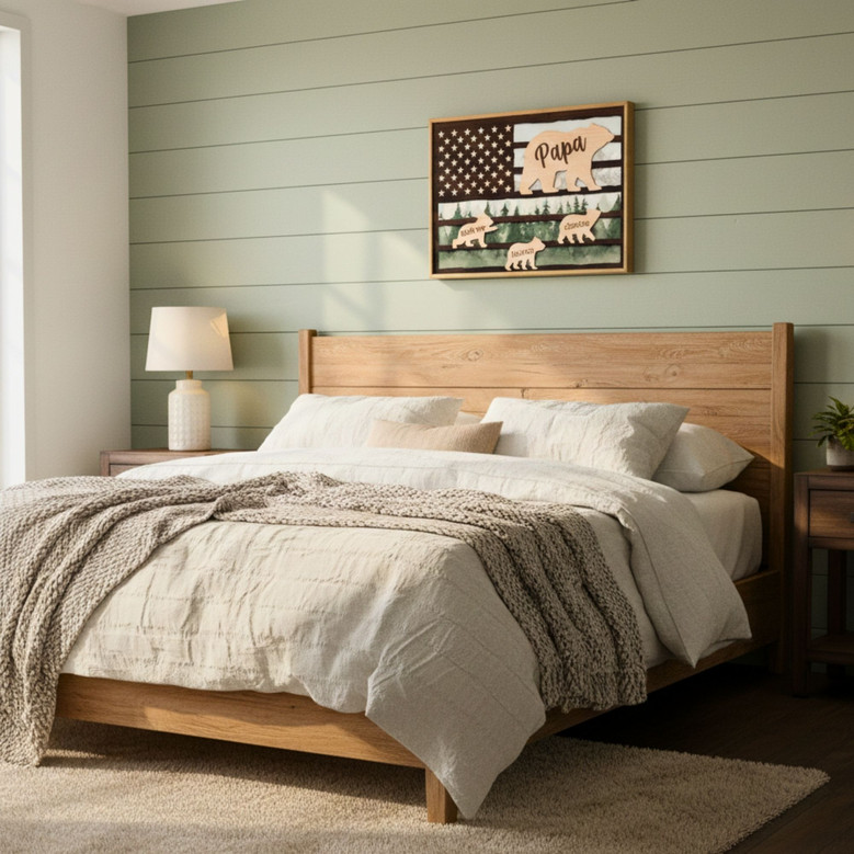 A Patriotic 3D Engraved Papa Bear Canvas Gift for Dad