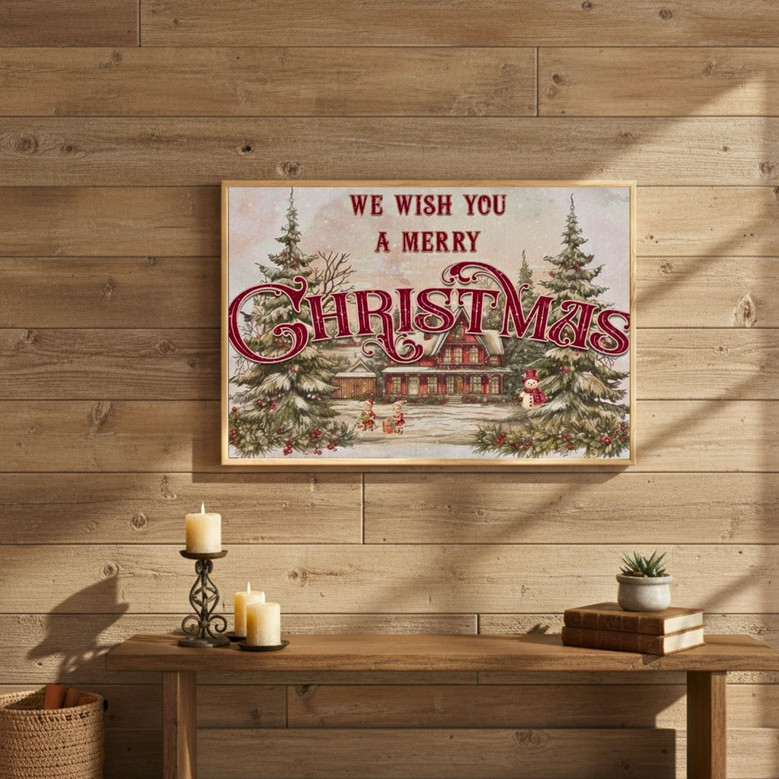 Vintage Christmas Canvas - Merry Holiday Living Room Decor Gift