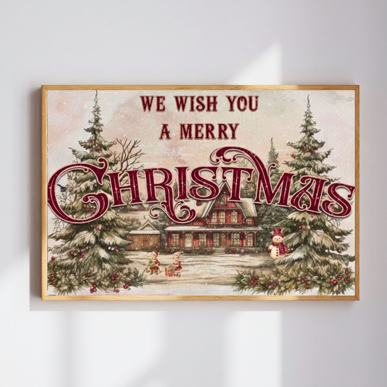 Vintage Christmas Canvas - Merry Holiday Living Room Decor Gift